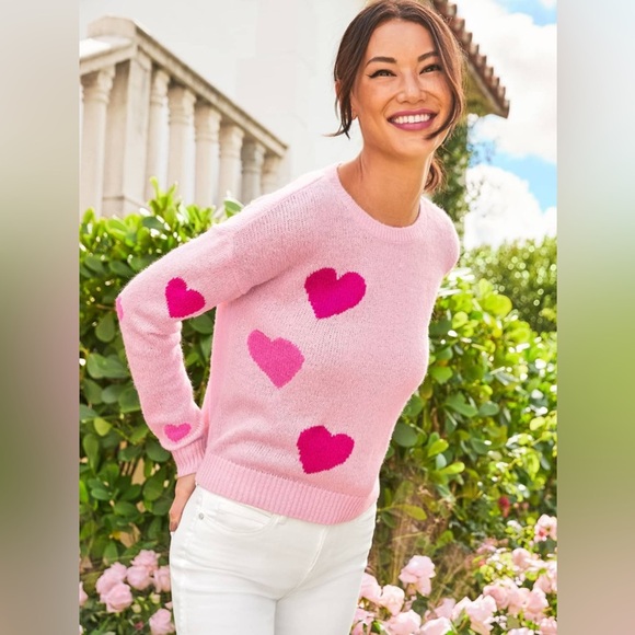 Lilly Pulitzer Venla Sweater Calla Lilly Pink Hearts Toss - Picture 2 of 7